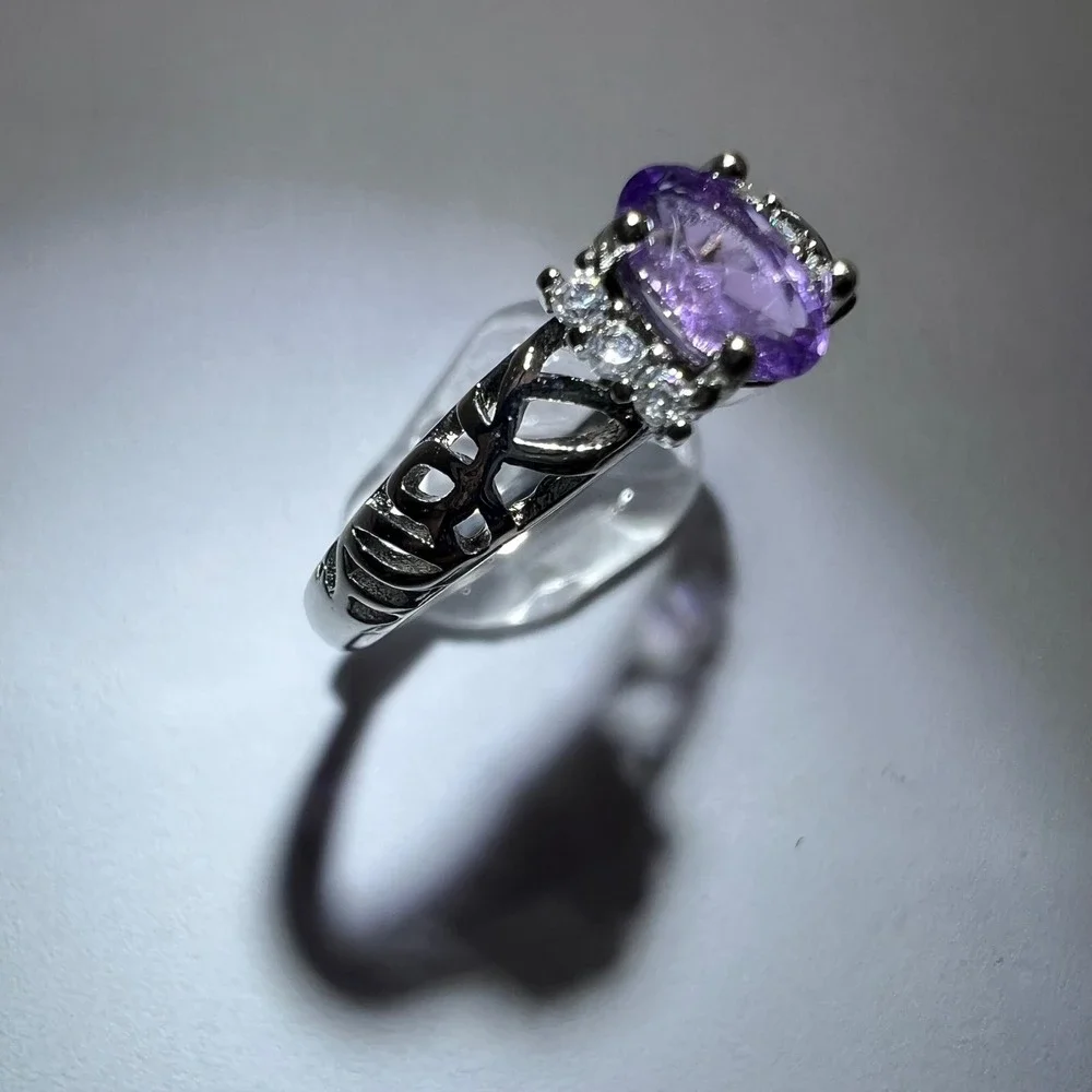 Adjustable Dainty Amethyst Ring Boho Crystal Jewelry Size 5.5 Stackable‎ Ring